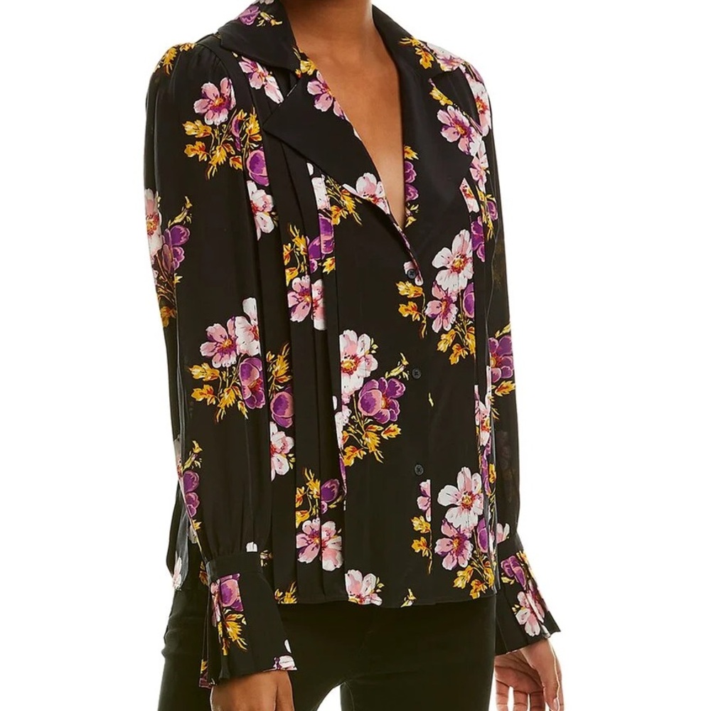 BNWT Zadig & Voltaire 100% Silk Black Floral Button-Down Blouse